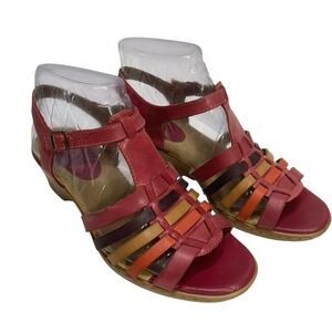 Softspots Women's Leather Sandal Red Beige Size 8 W 2" Heel‎ Comfort open Toe